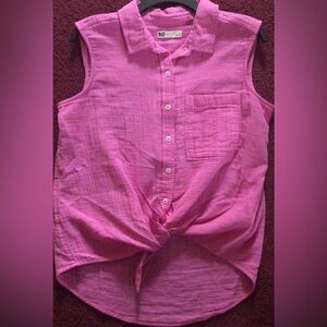 Pink Sleeveless Tie Front Shirt- Size Medium